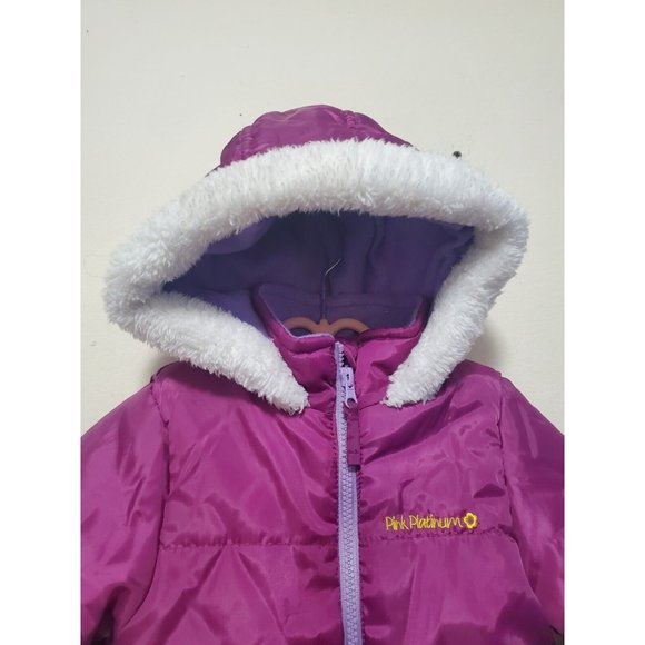 Pink Platinum Baby Girls One Piece Warm Winter Puffer Snowsuit Pram Bunting 12 M - Picture 10 of 16